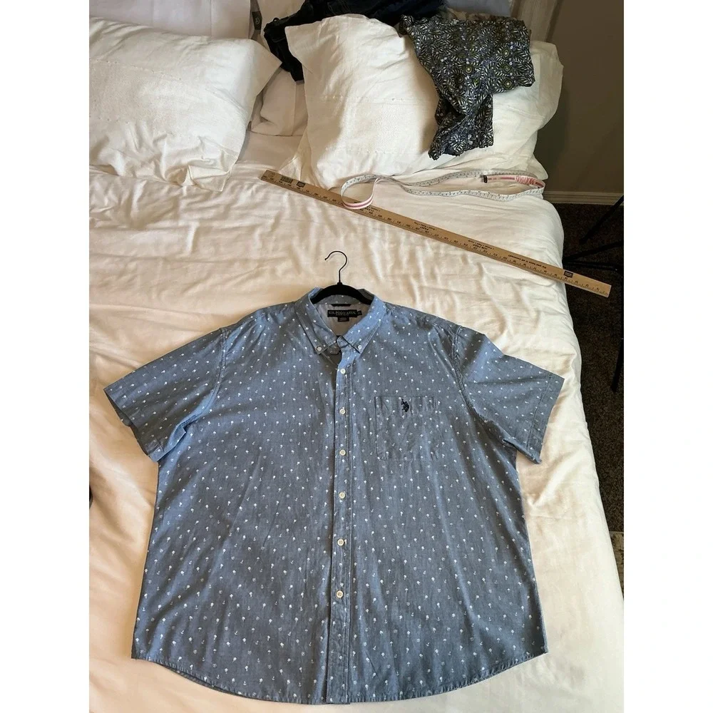U.S. Polo‎ Assn. Short Sleeve Button Down Shirt Mens Nautical Blue 3XL